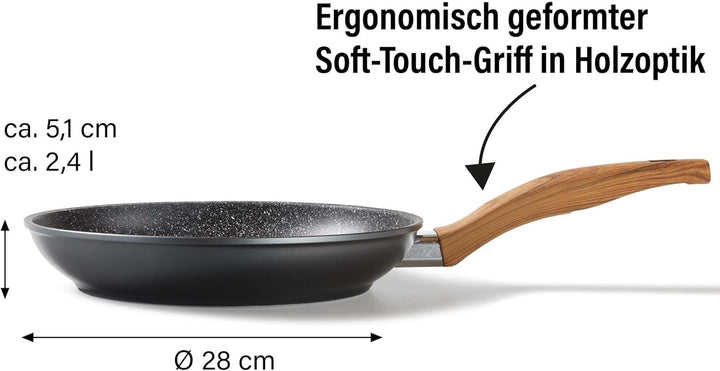 STONELINE Back to Nature Bratpfanne 28 cm, Made in Germany, antihaft beschichtete Pfanne mit echten