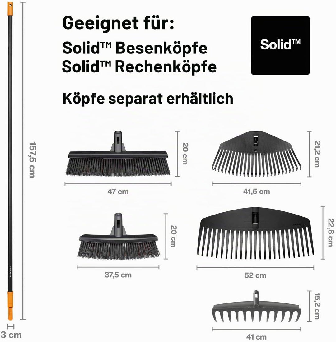 Fiskars Stiel, Für Fiskars Solid Laubbesen und Gartenrechen, Länge 157,5 cm, Aluminium, Schwarz/Oran