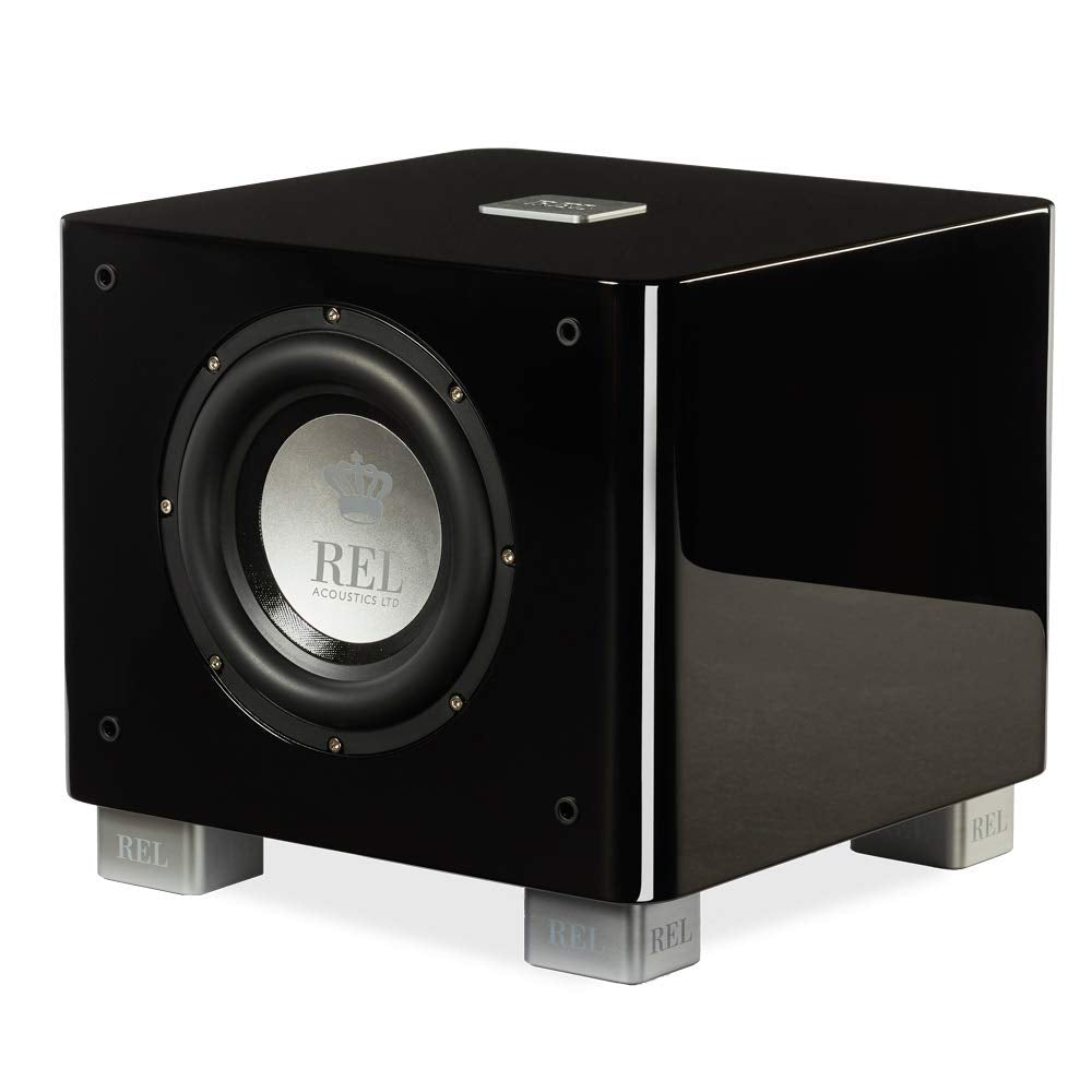 REL Acoustics T/7x Subwoofer, 8 Zoll Front-Firing Driver, Arrow™ Wireless Port, Hochglanz-Schwarz