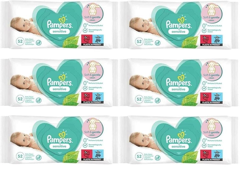 Pampers 81687204 Sensitive Baby Feuchttücher, weiss, 6 stück (52er Pack)