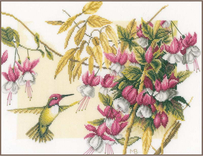 Lanarte Zählmusterpackung Fuchsie & Kolibri Zählstoff Kreuzstichpackung, Baumwolle, Mehrfarbig, 38 x