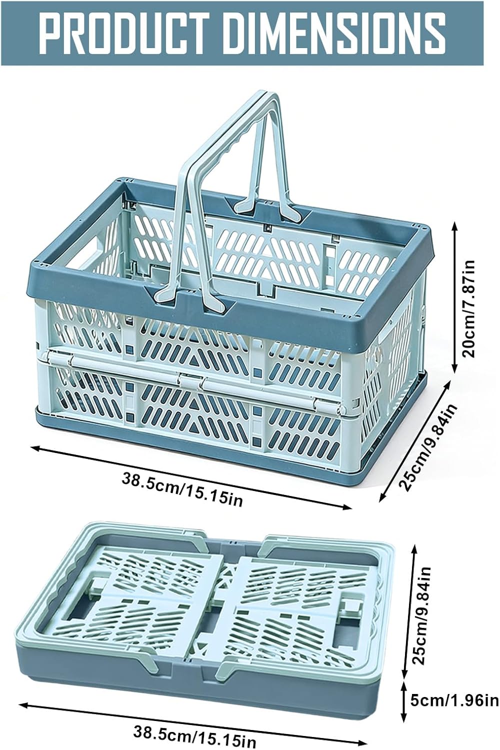 Klappkorb Faltbar, 2er Set Klappbox Klein mit Henkel 19 L Blau, Multifunktionaler Aufbewahrungskorb