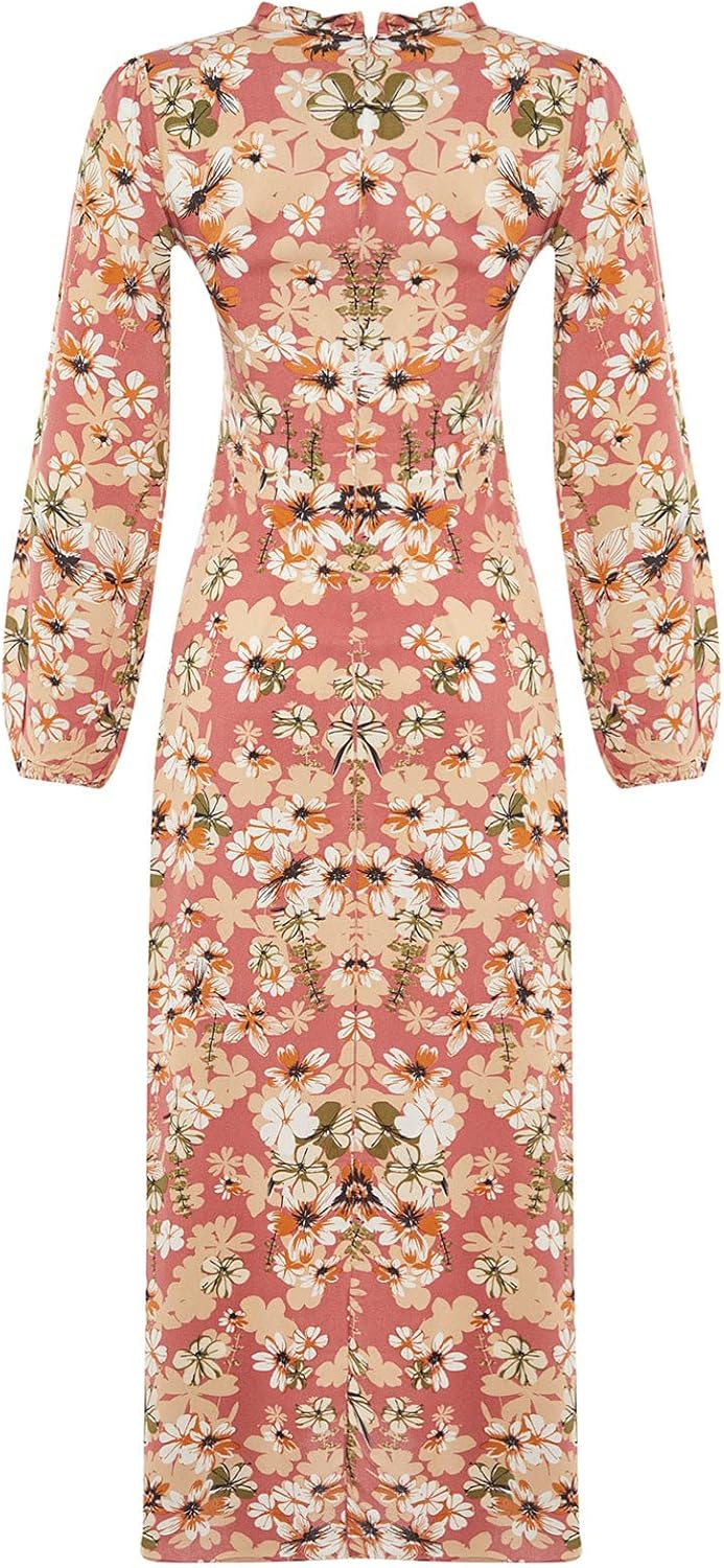 TRENDYOL Damen Woman Midi Shift V-Ausschnitt Gestrickt Kleid L Multi-color, L Multi-color