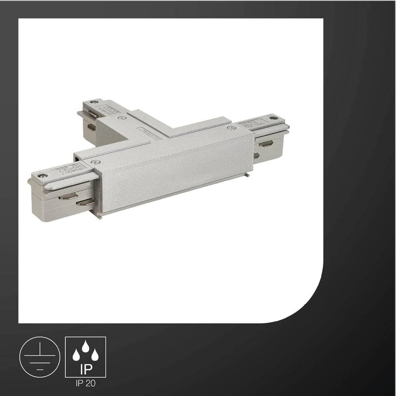 T-VERBINDER, für EUTRAC Hochvolt 3Phasen-Aufbauschiene Silbergrau Schutzleiter rechts, Silbergrau Sc