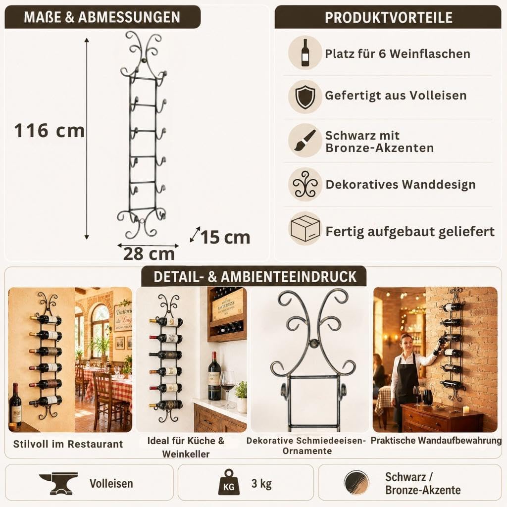 DanDiBo Weinregal Wandregal zum hängen aus Schmiedeeisen Flaschenhalter Flaschenregal