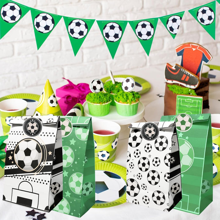 JOYSKY 24 Stück Fussball-Papiertüten mit 27 Aufklebern 4 Muster für Kinder-Weihnachten Halloween Geb