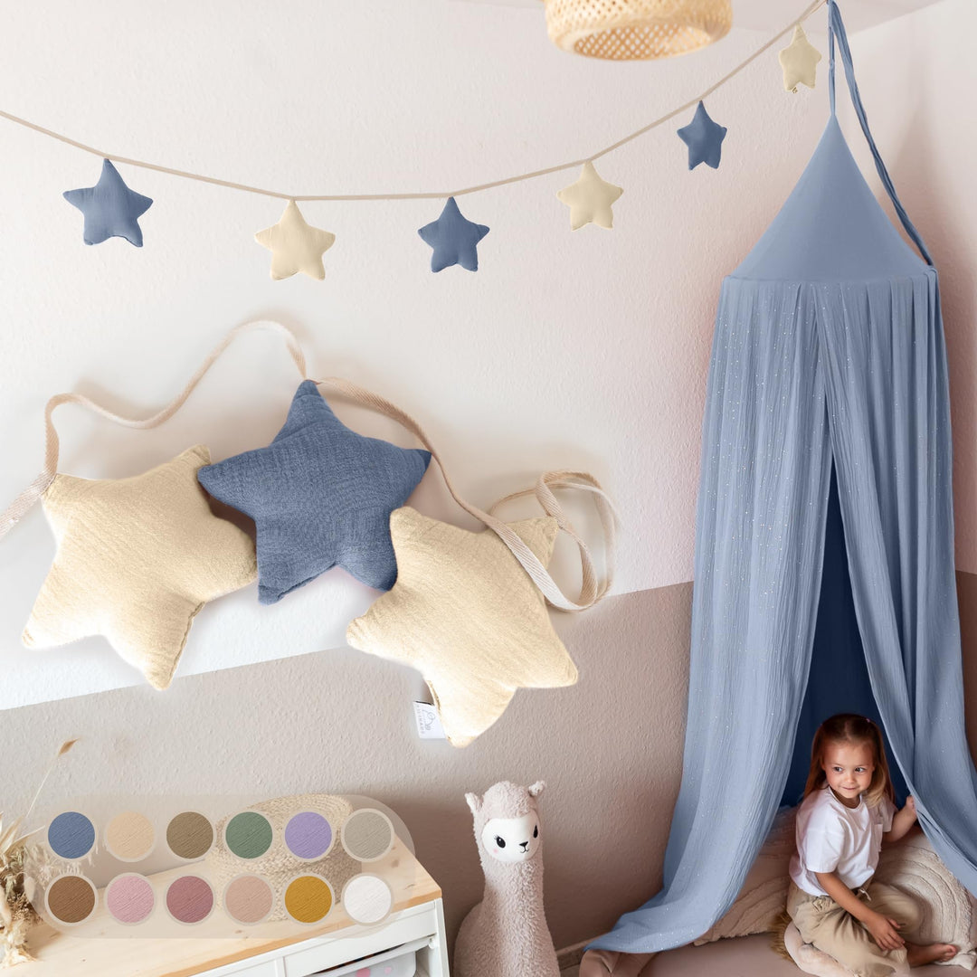 LILIMAUS Sternen Wimpelkette Stoff - 12 Farben Wimpelkette Kinderzimmer - 100% Baumwolle Handmade Gi