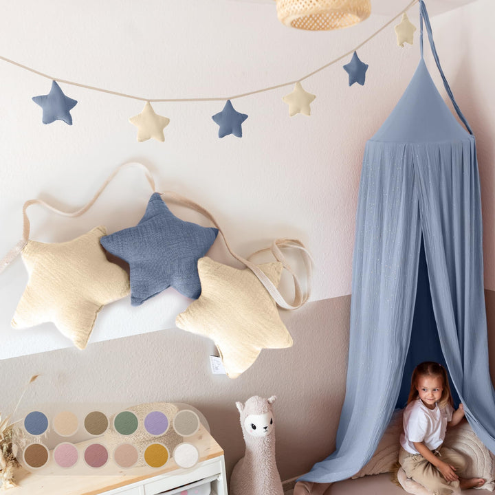 LILIMAUS Sternen Wimpelkette Stoff - 12 Farben Wimpelkette Kinderzimmer - 100% Baumwolle Handmade Gi