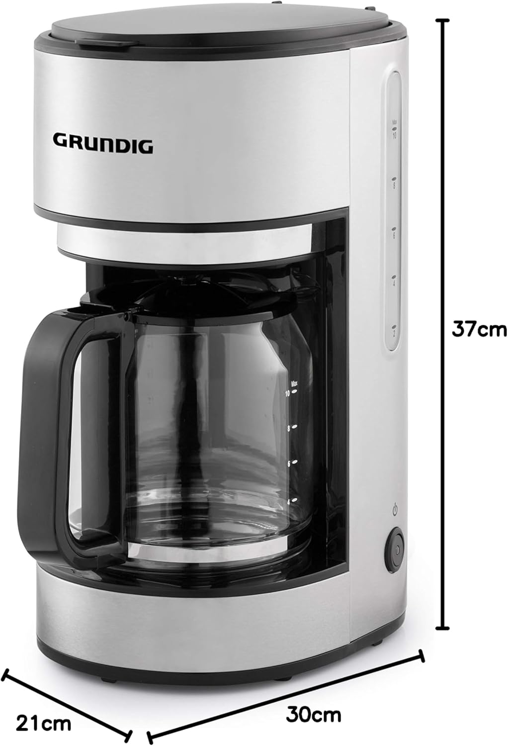Grundig KM5620 Kaffemaschine, 1000W, 10 Tassen (1,25l), 1000, Edelstahl/Schwarz