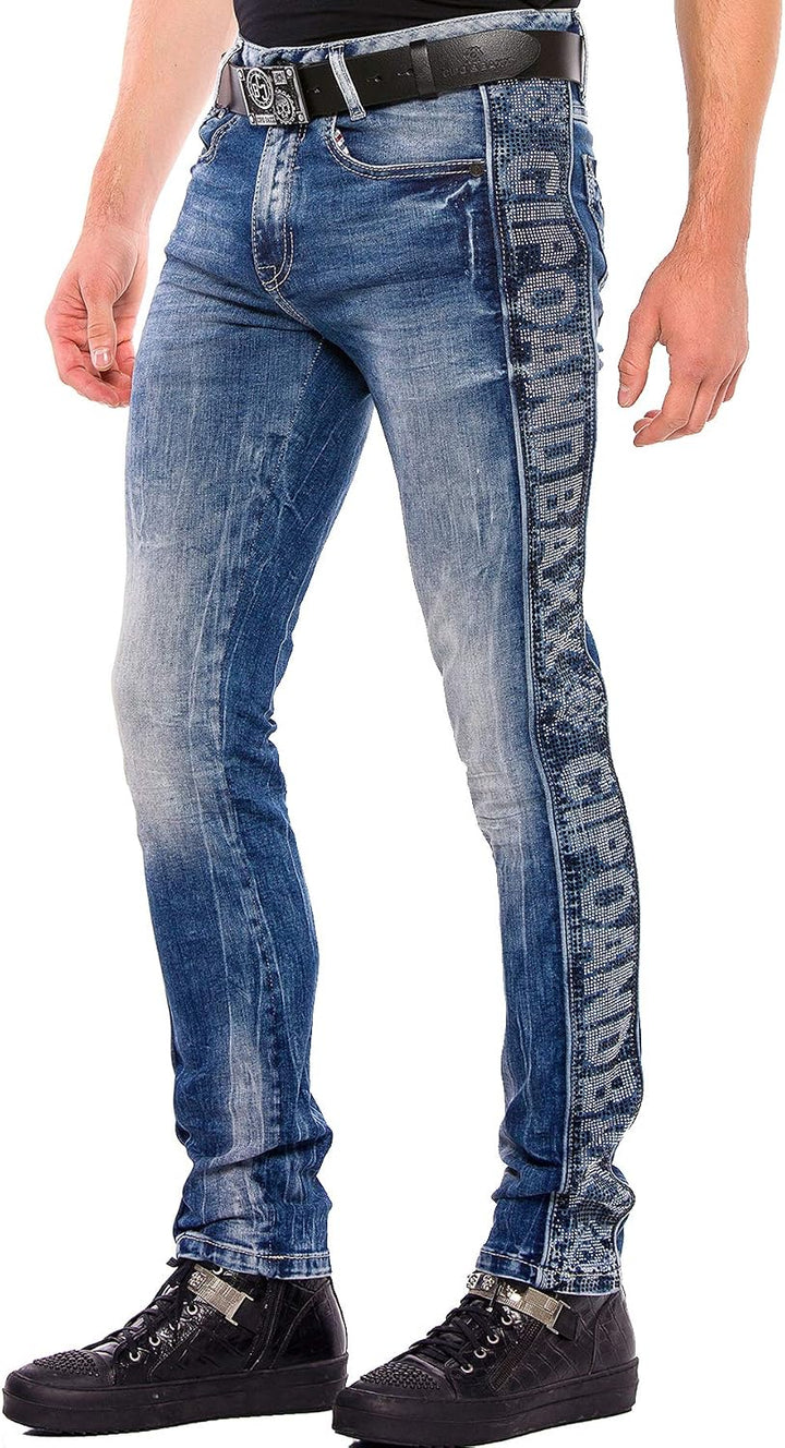 Cipo &amp; Baxx Herren Jeans &amp; Freizeithose | Used Look, Ziernähte, Logo Stickerei, Kontrastnähten, Bike