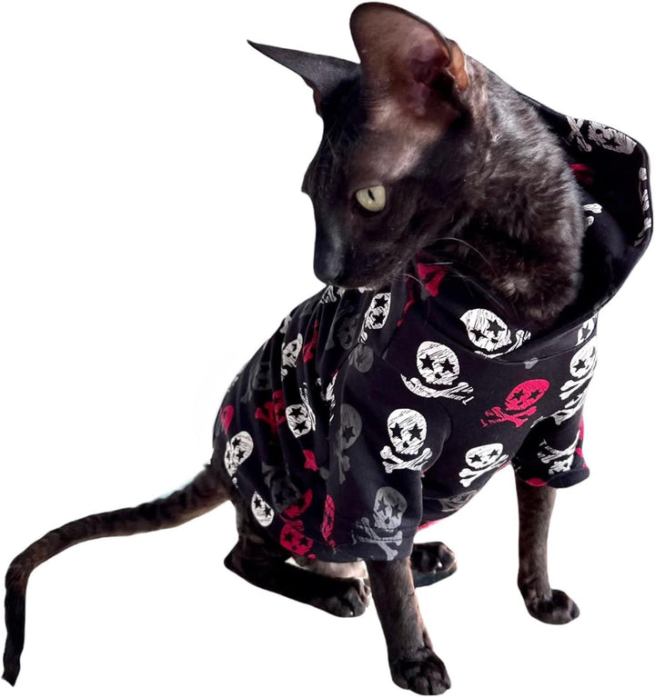 Kotomoda Katzen-Kapuzenpullover mit Totenkopf-Motiv, 100% Baumwolle, fьr Sphynx und nackte Katzen, G