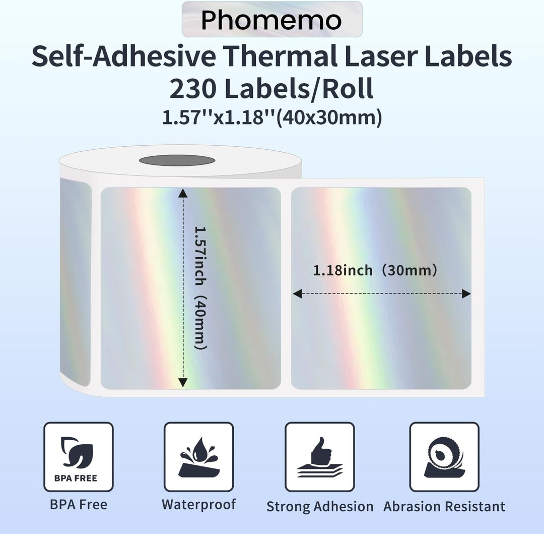 Phomemo M110/M220/M221/M200/M120/M100/M108/M150/M250/M260 Laser Silver Selbstklebende Etiketten 40x3