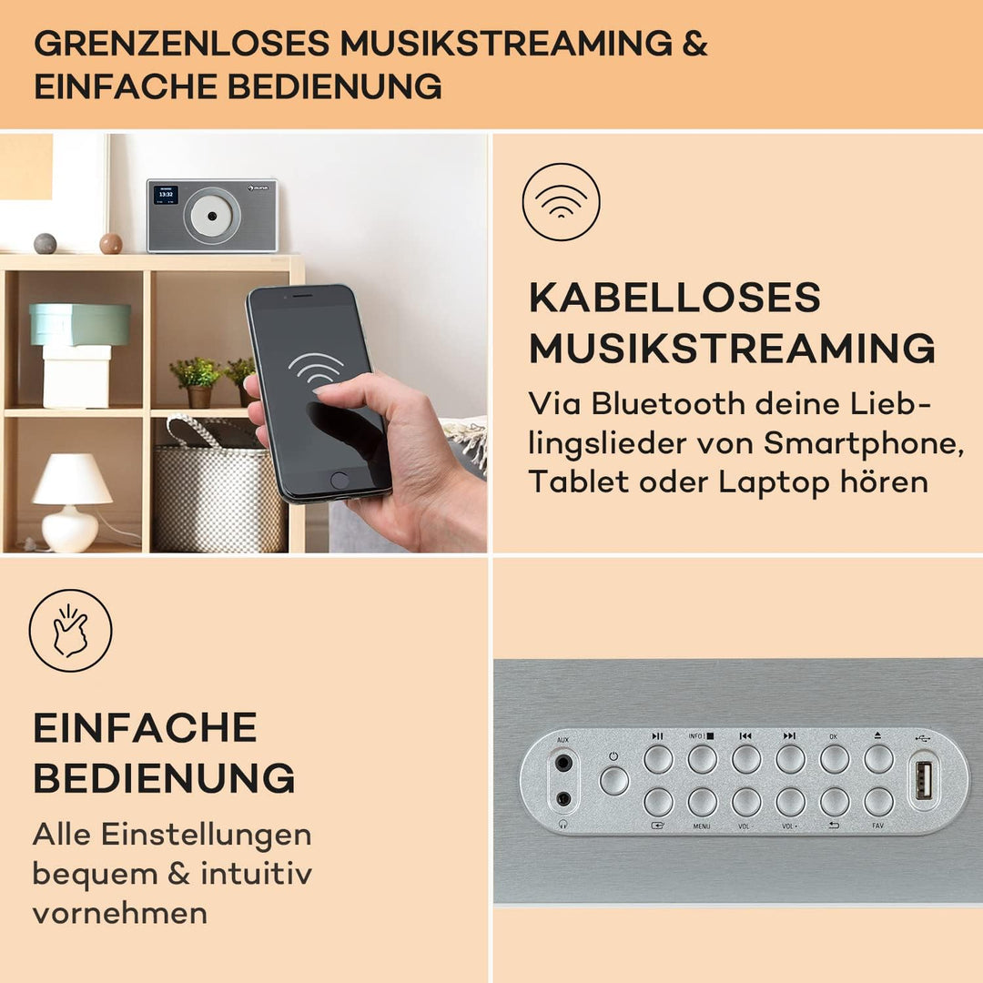 Auna Radio für Küche & Bad, DAB Radio mit CD Player zur Wandmontage, DAB Plus mit Bluetooth, DAB/DAB
