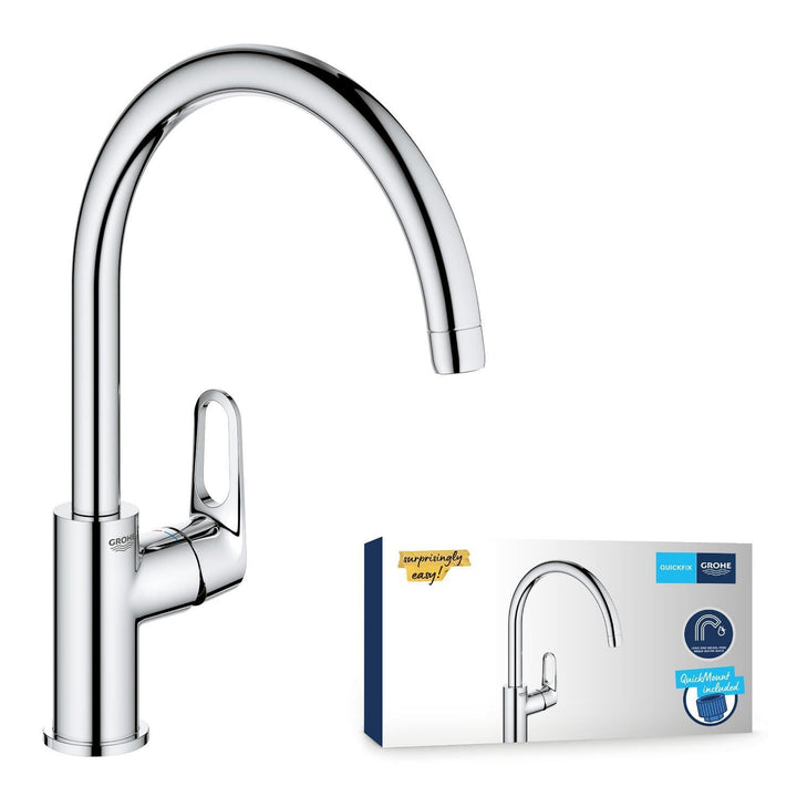 GROHE Start Flow - Einhand-Spültischbatterie (Einlochmontage, hoher Auslauf mit Mousseur), chrom, 31