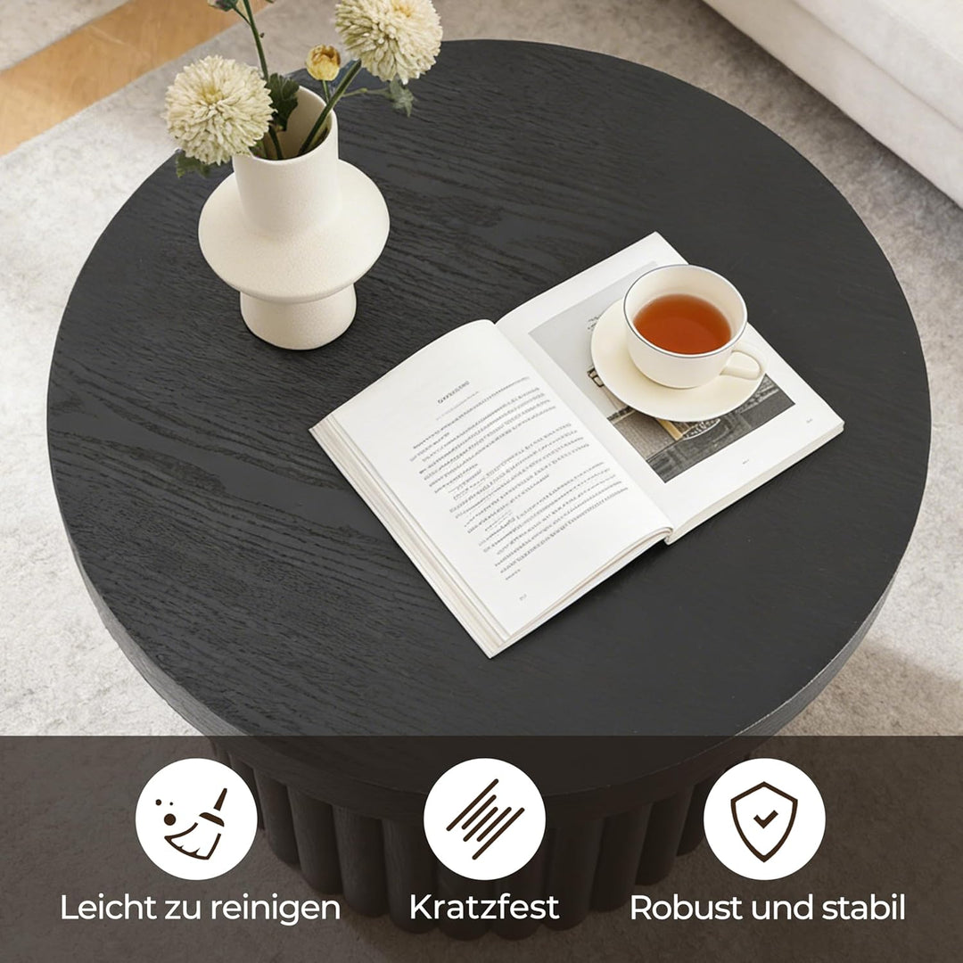 Couchtisch rund, Moderner Wohnzimmertisch in Holz, Kaffeetisch für Wohnzimmer (Schwarzer, Ø60 cm X H