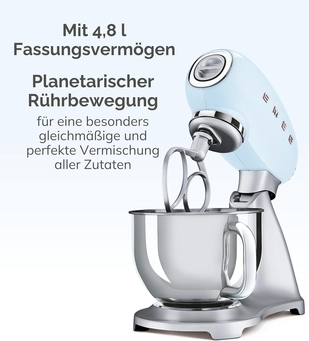 Smeg, SMF02CREU Küchenmaschine, 10 Geschwindigkeitsstufen, Planetenrührwerk, Sicherheitsabschaltung,