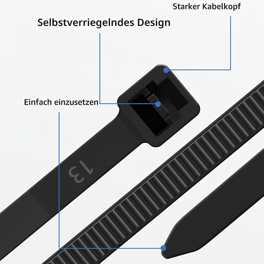 1000 Stück Kabelbinder Schwarz 300mm, Kabelbinder uv Beständig, 4.8mm Breite Cable Ties Zugfestigkei
