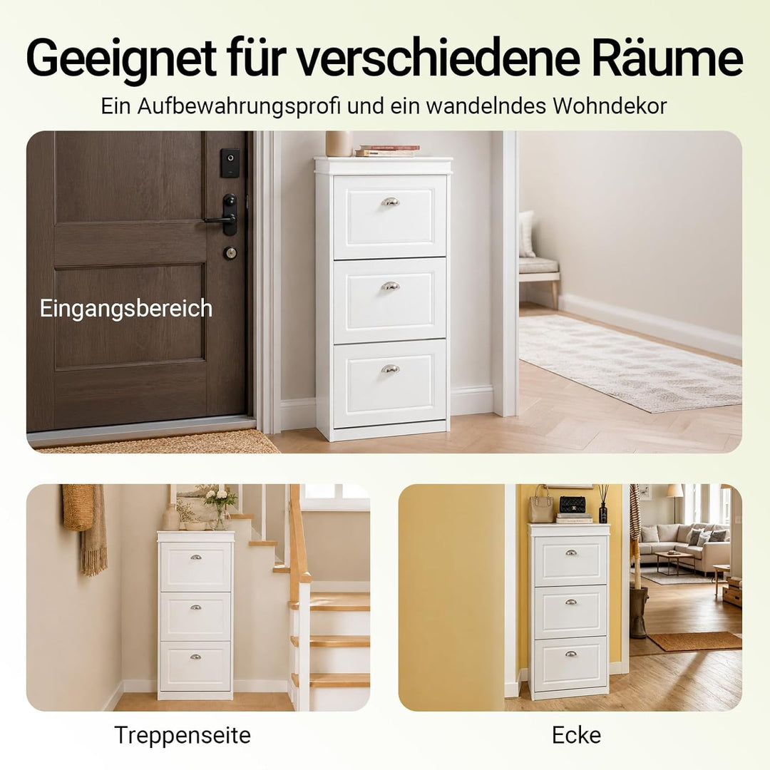 SoBuy Schuhschrank mit 3 Klappen - Schmaler Schuhkipper mit 6 Ablagen, Verstellbares Schuhregal für