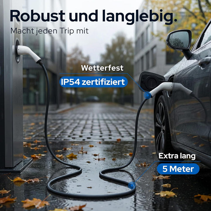 EVify Typ 2 Ladekabel 11kW 5M 16A für Elektroauto & Hybrid inkl. Kabeltasche • Kabel 3 phasig für EV