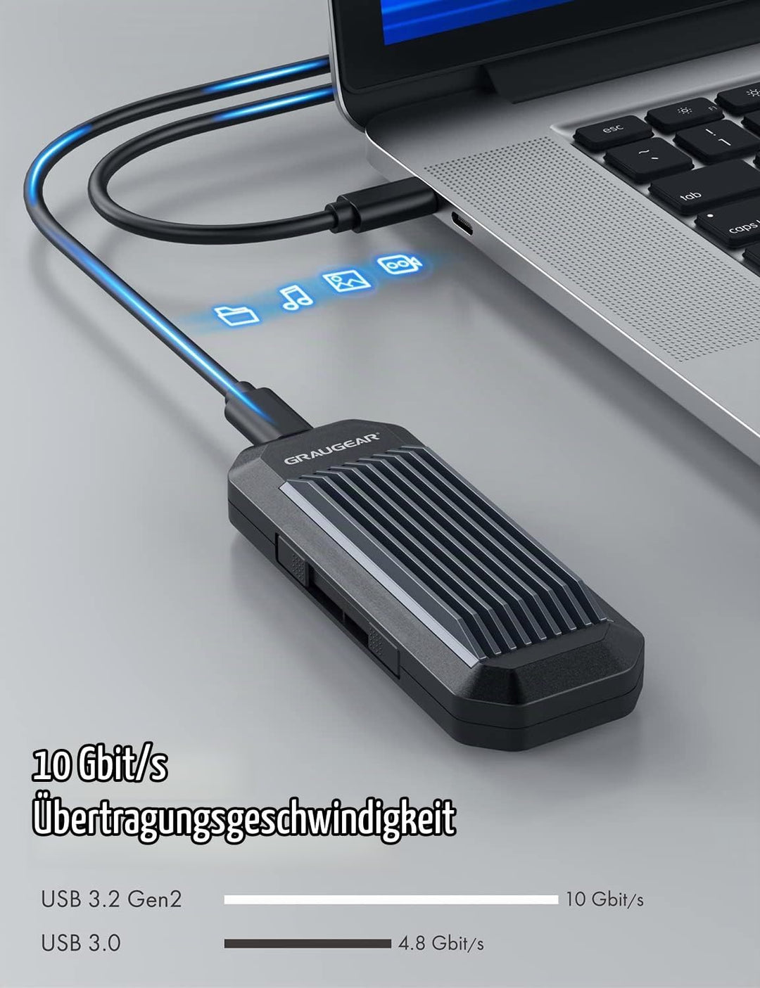 GRAUGEAR | M.2 NVMe &amp; NGFF SSD-Gehäuse | RTL9210B für alle M.2 Länge 2280, 2260, 2242, 2230 | USB 3.