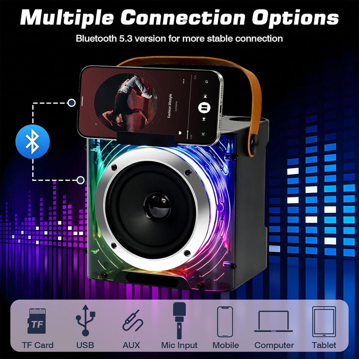 Karaoke Maschine mit 2 Mikrofone, Lautsprecher Box mit Lichteffekte, Tragbaren 5.3 Bluetooth Lautspr