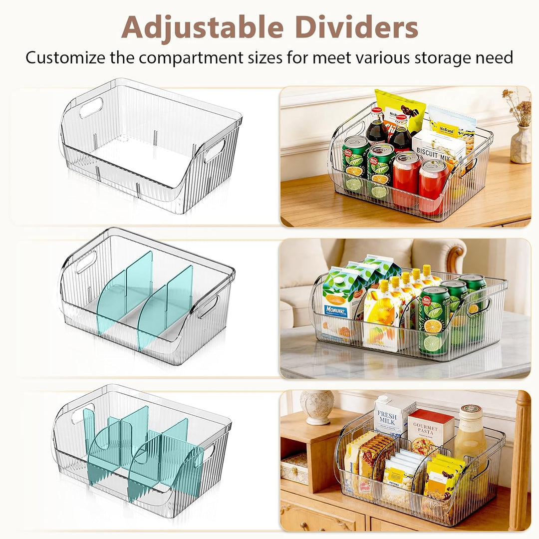 3er Set Aufbewahrungsboxen mit verstellbaren Trennwänden, Küchen Organizer Transparent 3er Set, Tran