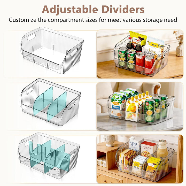3er Set Aufbewahrungsboxen mit verstellbaren Trennwänden, Küchen Organizer Transparent 3er Set, Tran