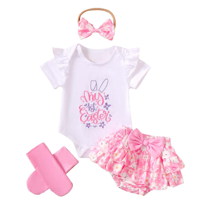 Baby Mädchen Ostern Kleidung Geburtstag Outfit Bunny Kurzarm Strampler Hohe Taille Rüschen Tütü Rock