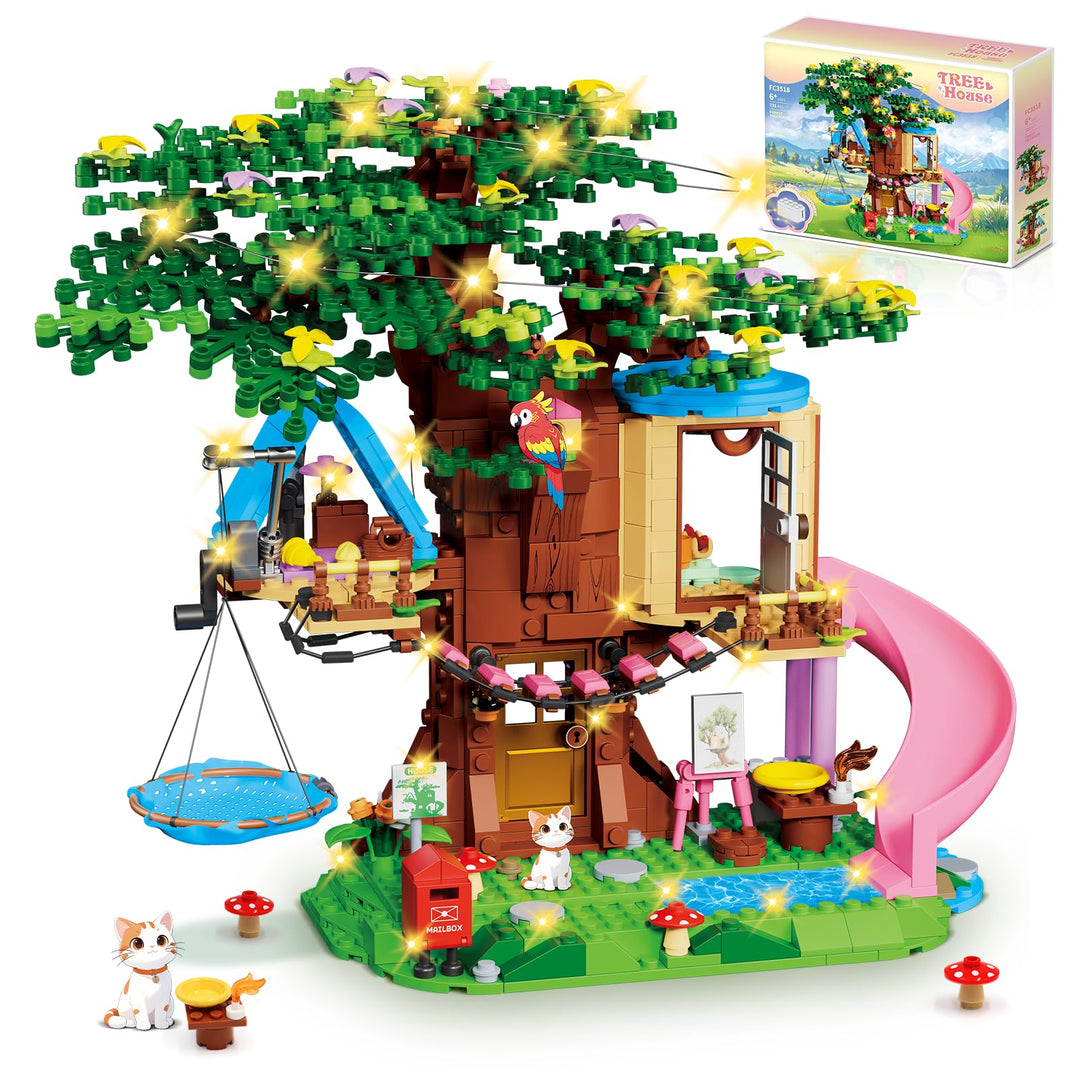 Baumhaus Bauset Kompatibel mit Friends, 731PCS Wald Baumhaus Bausatz Spielzeug für Mädchen mit LED-L