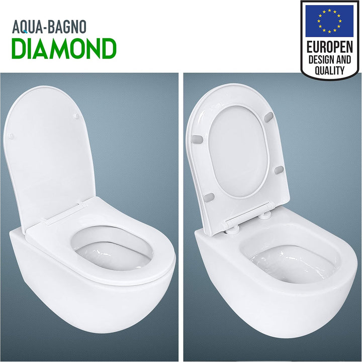 Aqua Bagno | Flacher Toilettendeckel mit Absenkautomatik & WC-Sitz in D-Form, Universal WC-Sitz, abn