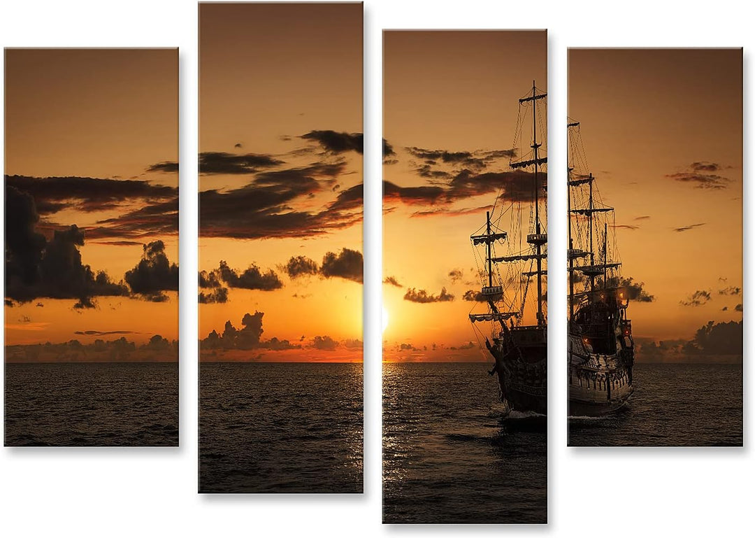 islandburner Bild auf Leinwand Piratenschiff Offenes Meer Sonnenuntergang Bilder Wandbilder Poster L