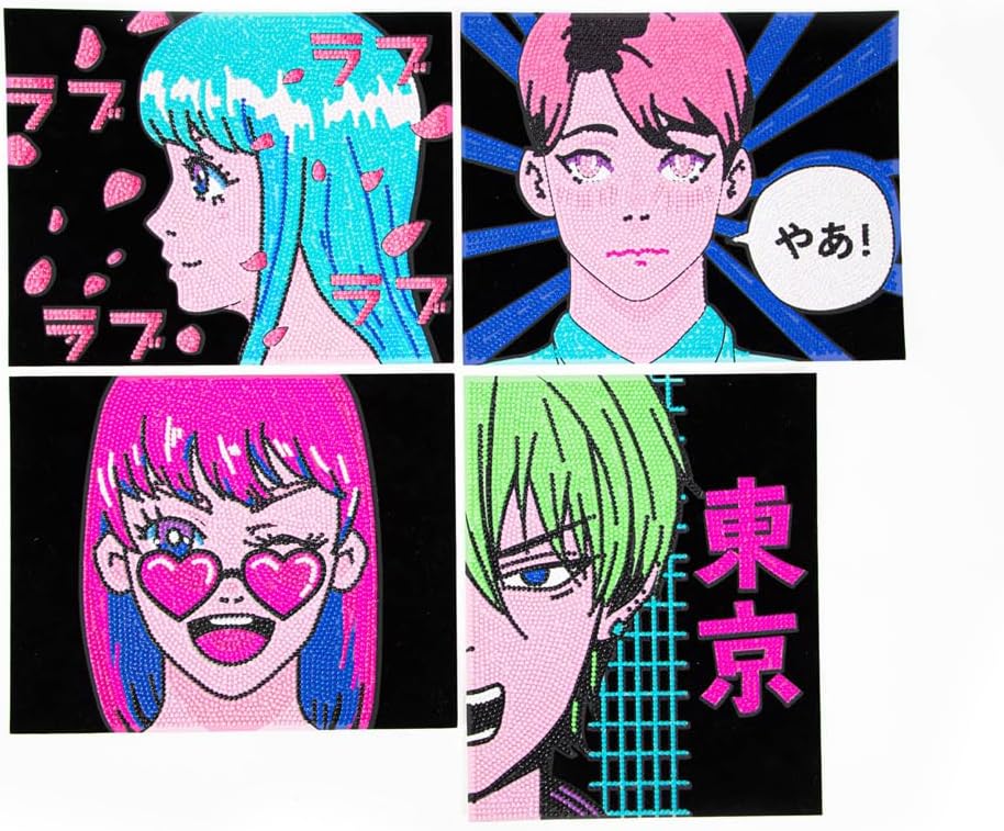DIAMOND DOTZ Neon-Flock-Anime-Diamant-Malerei-Set für Erwachsene – bunte Diamant-Kunst-Kits, ein ent