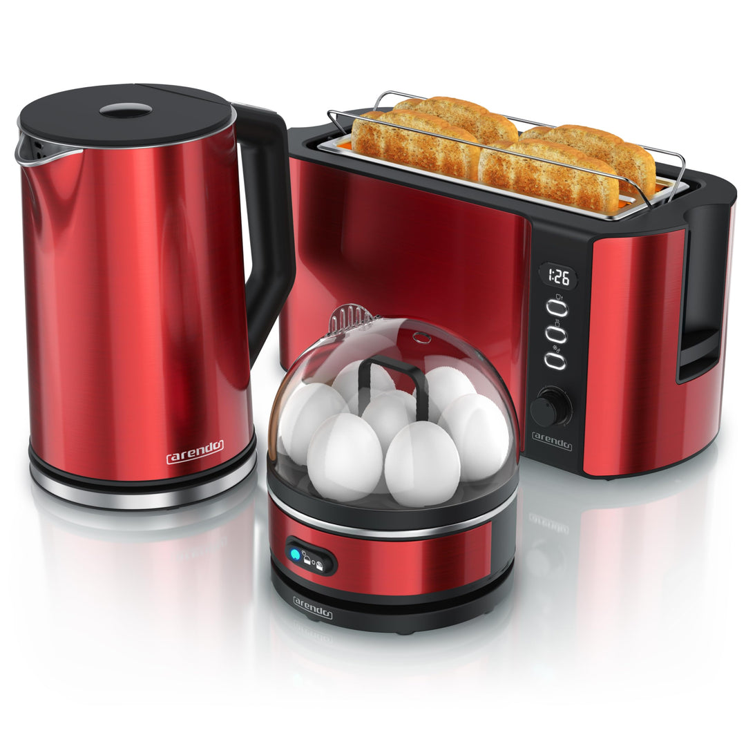 Arendo - Wasserkocher Toaster Eierkocher Set - Edelstahl Wasserkocher mit Temperatureinstellung - To