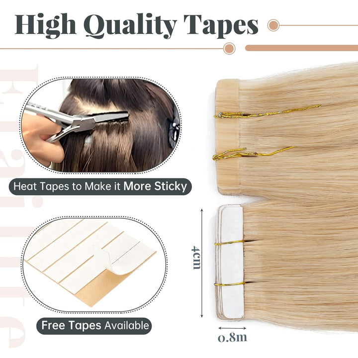 Elailite Echthaar Extensions Tape in #24 Mittelblond, 20 Stück/Packung Real Human Hair, 60cm Haarver