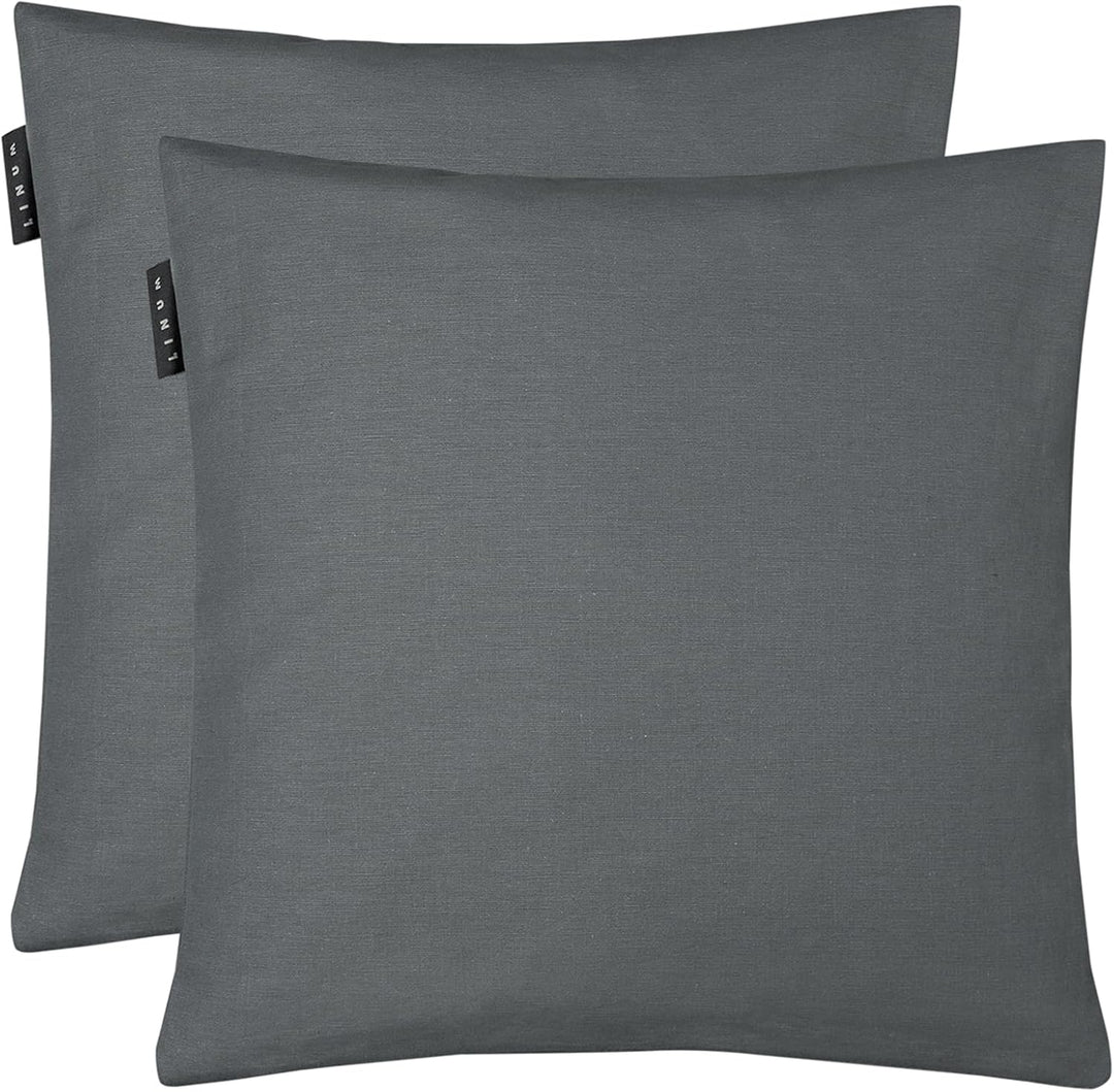 LINUM Annabell Elegant Kissenhülle 40x40 cm 2er-Pack, 100% Baumwolle, Maschinenwaschbar, Granitgrau