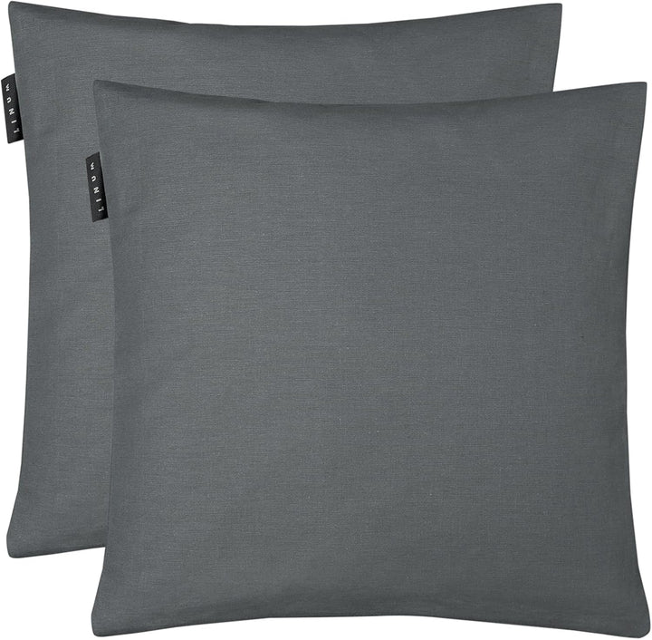 LINUM Annabell Elegant Kissenhülle 40x40 cm 2er-Pack, 100% Baumwolle, Maschinenwaschbar, Granitgrau