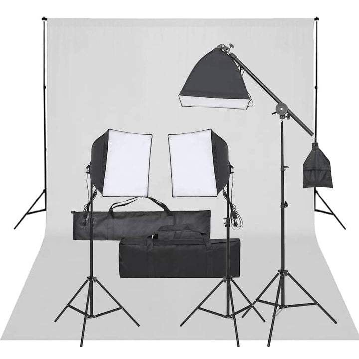 Fotostudio-Set mit LED-Dauerlicht Beleuchtung, 3 Softboxen, 3 Aluminium-Stative, Hintergrundsystem m