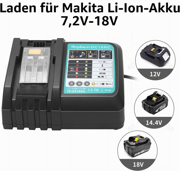 Ersatz DC18RA DC18RC Ladegerät 3A 14,4V~18V Schnellladegerät für Makita 14,4V~18V BL1860 BL1850 BL18