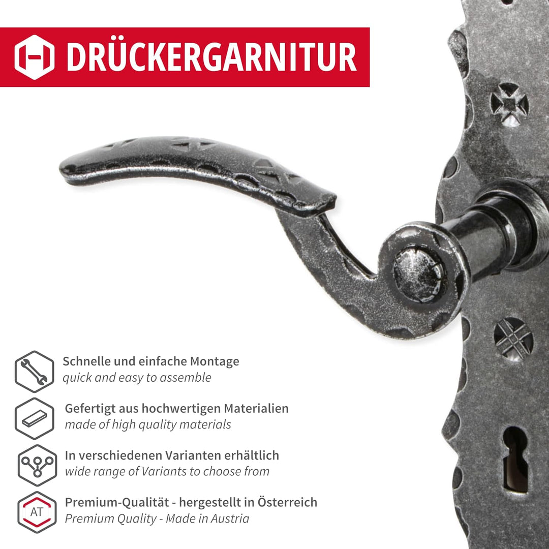 Gedotec Langschild Drückergarnitur Schmiedeeisen schwarz | 1 Stück Türbeschlag Antik Türgriff | BERN