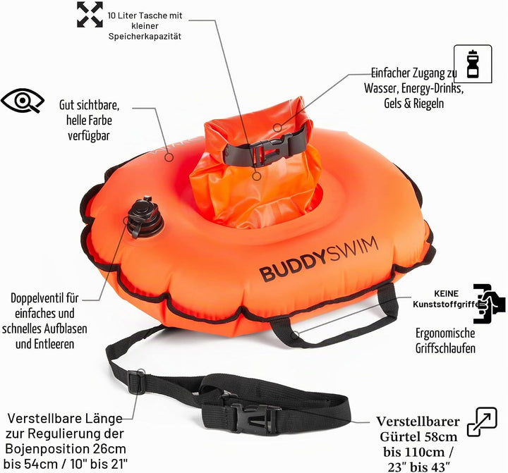 BUDDYSWIM Schwimmboje Hydrastation 10 L mit leicht zugänglicher zentraler wasserdichter Tasche zur A