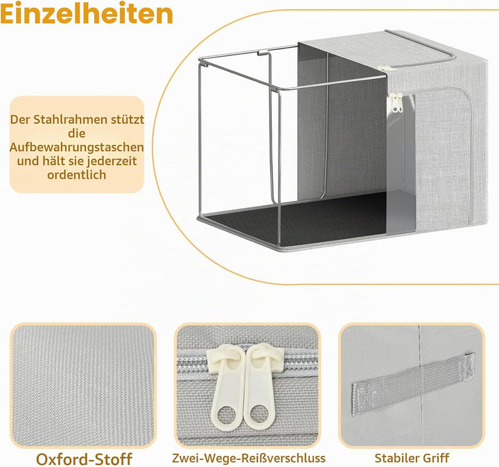 AIOR 2 Stück Aufbewahrungstasche mit Metallrahmen, 100L Faltbare Kleideraufbewahrung Schrank Organiz