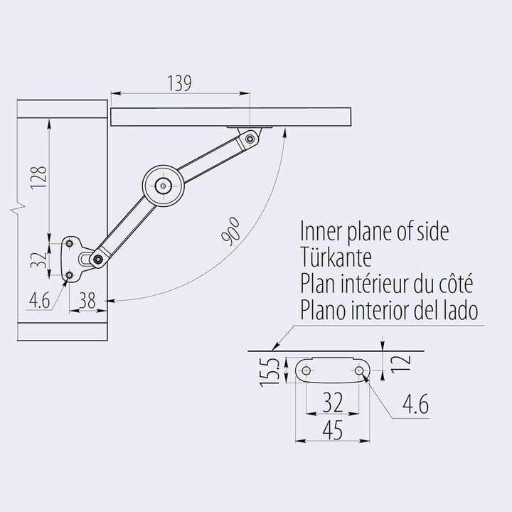 4 x SO-TECH® Klappenbeschlag 75-100° Truhenbeschlag Klappenhalter für Holz oder Alurahmen 4 Stück, 4
