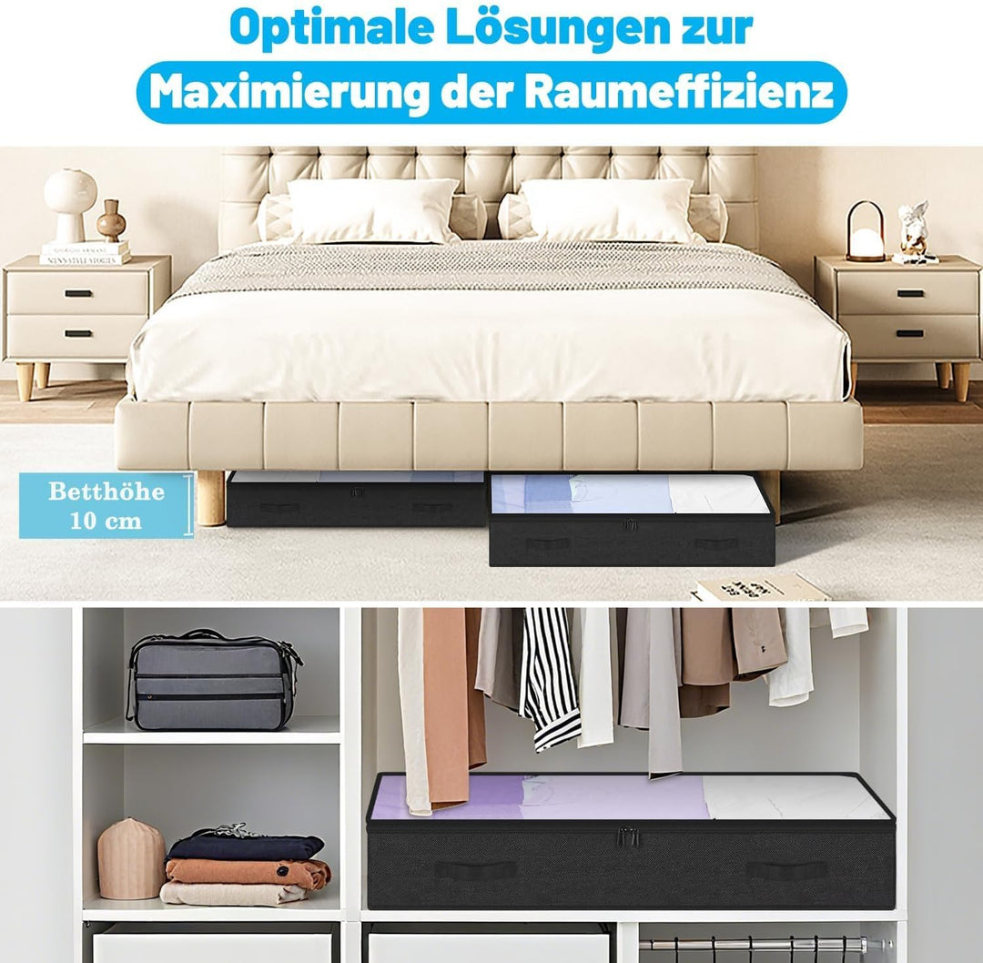 Unterbett Aufbewahrungsbox 2 Stück Unterbettkommode und klarem Deckel, 10cm hoch Kleideraufbewahrung