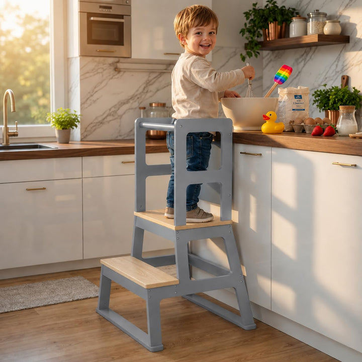 Baby Vivo Lernturm aus Holz - Tower Küche Kindermöbel Learning Tower - Schemel Lerntower für Kinder