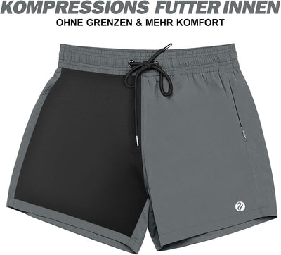 Badehose Herren mit Kompression Badehose mit innenhose Board Shorts 2 in 1 Reissverschlusstasche kur