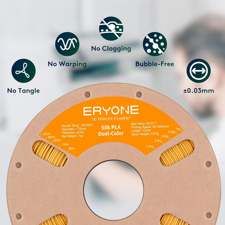 ERYONE Dual Seiden PLA Filament 1.75mm,Co-Extrucsion PLA Seiden Filament für 3D Drucker +/- 0,03 mm,