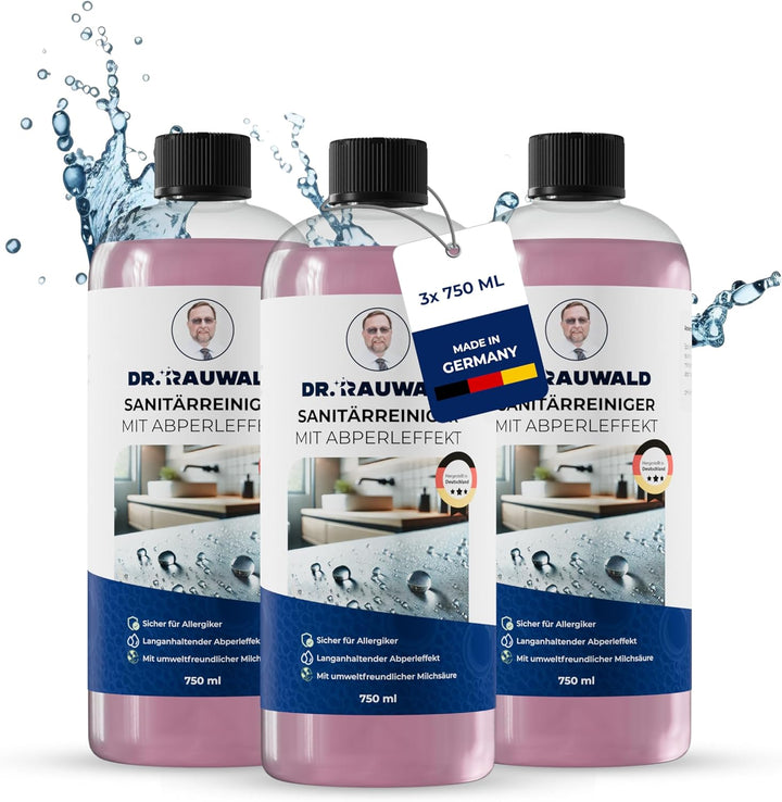 Dr. Rauwald Premium Sanitärreiniger mit Abperleffekt 3x [750ml] – Extra Stark gegen Kalk & Schmutz –