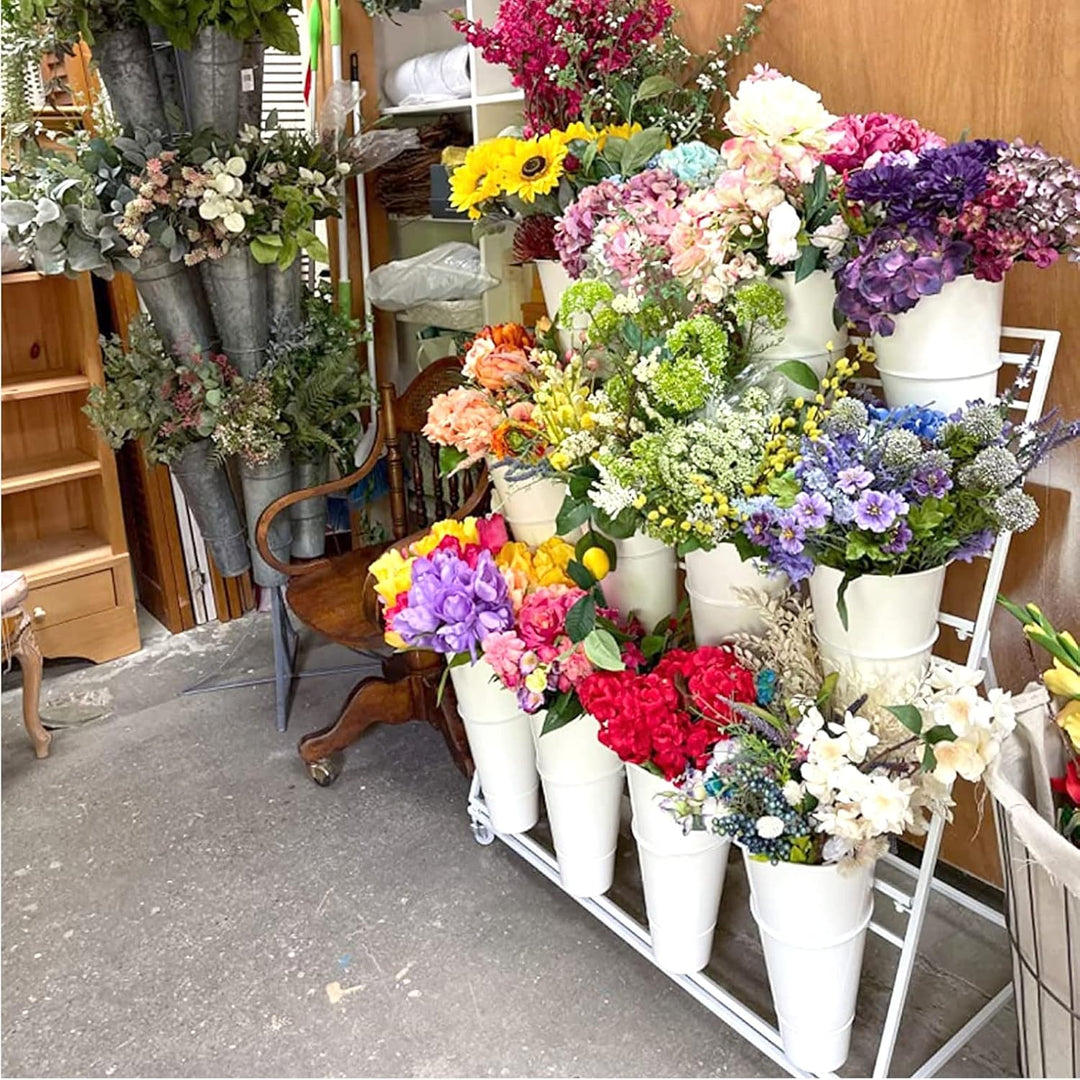 FPIGSHS Blumenständer mit Eimern - 3 Etagen mit 12 Eimern, Pflanzenständer, mobiler Blumenständer mi