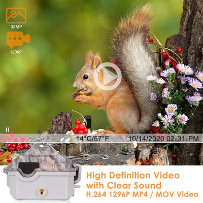 WLAN Wildkamera WiFi Wildtierkamera Nachtsichtkamera Fotofalle 32MP 1296P Verbinden druch APP Blueto