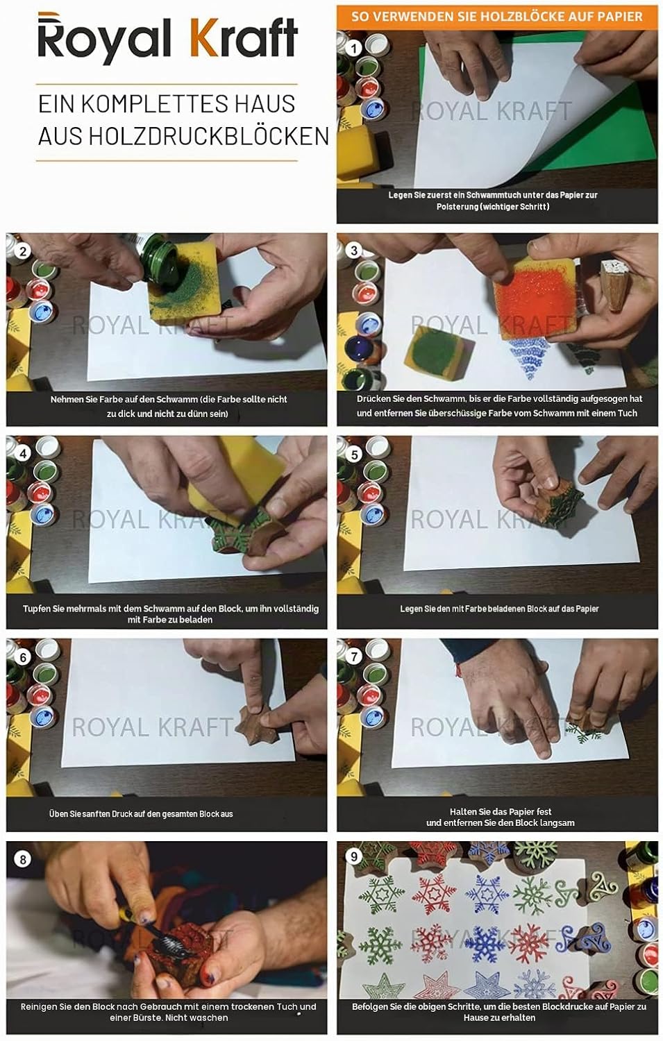 Royal Kraft Stern Hölzern Block Drucken Stempel (Set von 10) Bulk01_10E, 10 Pcs Bulk01_10e